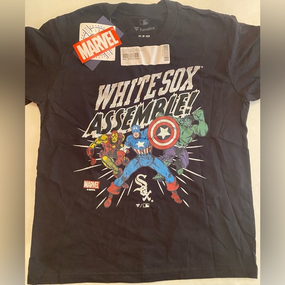 NWT Fanatics Chicago White Sox Youth MLB Marvel Avengers Tee Black Size Small - Picture 1 of 6